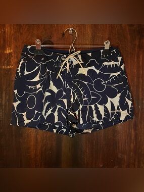 Patagonia Navy and White Floral Swim/Board Shorts
